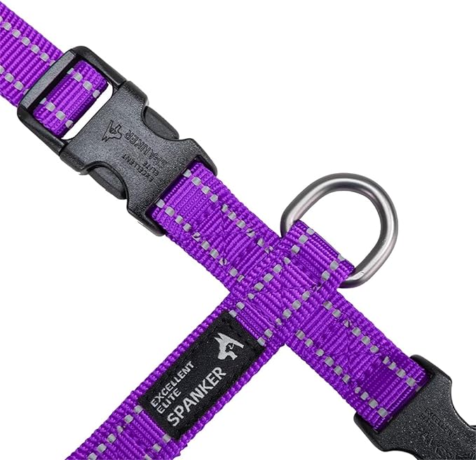 EXCELLENT ELITE SPANKER No Pull Dog Harness Reflective Nylon Vest L-Shaped Adjustable Easy Pet Harness for Small Medium Large Breeds Dogs Walking Training Black Red(Purple-M)