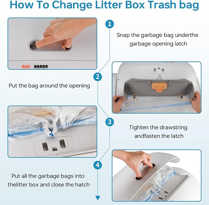 4 * 20 Count Trash Bags for Automatic Cat Litter Box Self Cleaning, Replacement Extra Large Liners for Robot Box, 4 Rolls Drawstring Waste Bags, 18 x 18 Inches（4 Rolls/80 Counts）