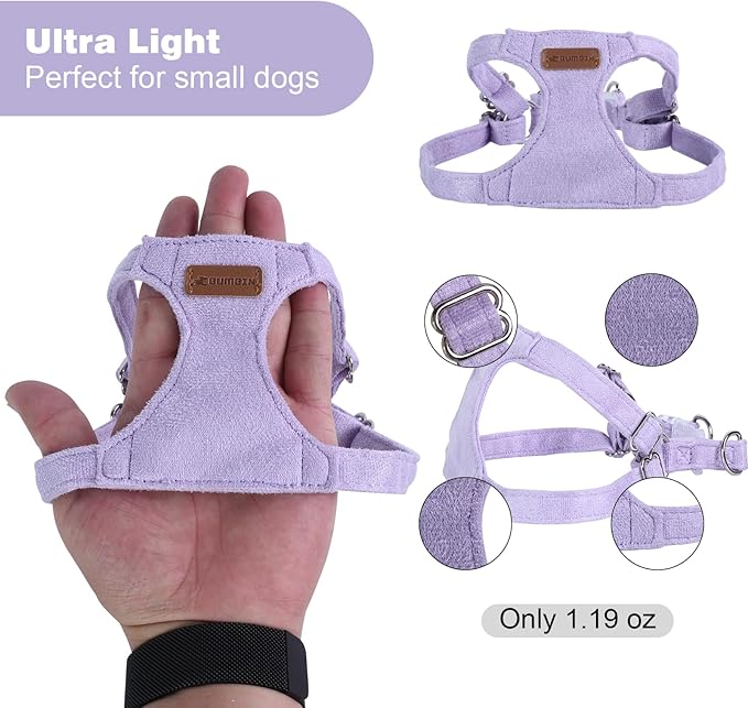 Dog Harness and Leash Set, XXS No Pull Adjustable Puppy Harness with Multifunction Purple Dog Leash and Collar, Soft No Choke Escape Proof Pet Harness Vest for Small Dogs and Cats (Purple, XXS)
