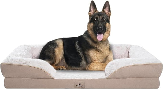 XL Orthopedic Dog Beds Large Sized Dog - Washable Large Dog Cat Bed Waterproof, Comfort Dogs Couch Sofa with Washable Removable Cover, Pet Bed with Nonskid Bottom, Beige, 42"
