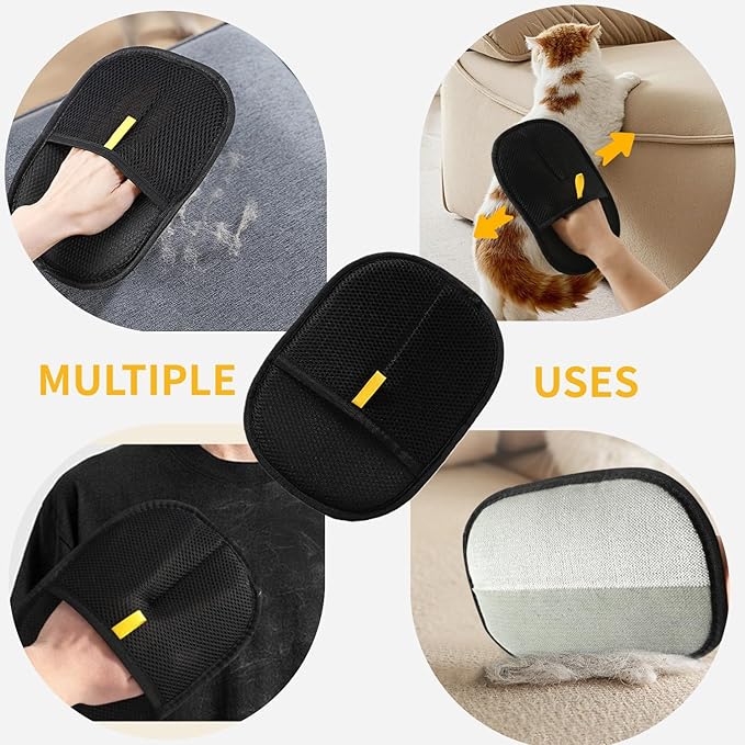 Pair Pack Electrostatic Pet Hair Remover Gloves - 2pcs Grooming Gloves for Dog Cat, Reusable Washable Fur Removal for Clothes, Bedding, Furniture, Carpet, Car Seats