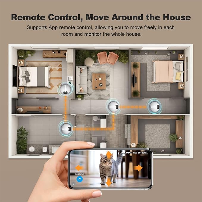 Robot Camera on Wheels, Mini Family Bot 3X Zoom 2K Pet Camera Robot, Indoor Movable Security Camera with 2 Way Talk,Blinky Bot Night Vision, Distance Bot App Control for Pet Cats/Dogs/Baby/Elderly