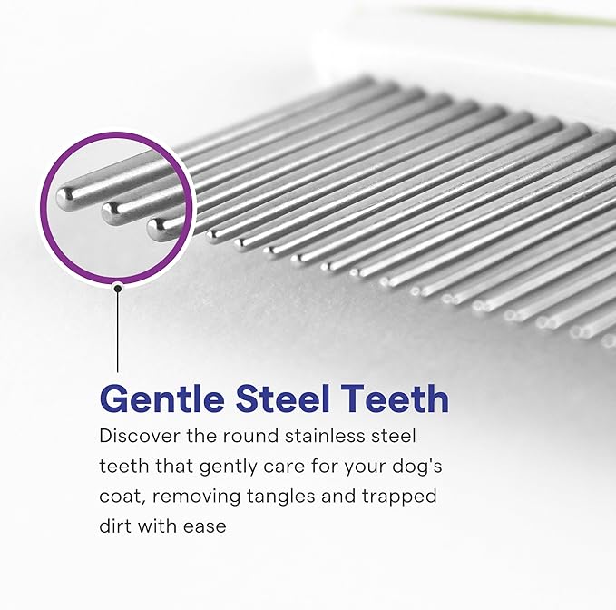 Dog & Cat Comb – Removes Tangles, Knots, and Matted Fur – Grooming Tool with Stainless Steel Teeth and Non-Slip Handle – Best Pet Hair Comb for Home Grooming Kit – Includes eBook Guide