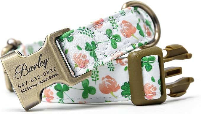 Personalized Dog Collar with Name and Phone Number Engraved,Adjustable Custom Puppy Collar,Organic Cotton Pet Collar for Small Medium Large Boy Girl Dogs