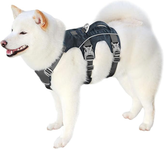 Escape Proof Dog Harness Medium Sized Dog, Lightweight Full Body Pet Vest with Lift Handle and Leash Clip, Reflective Adjustable No Slip Dog Harness for Daily Walking(Grey,Chest:17-32")
