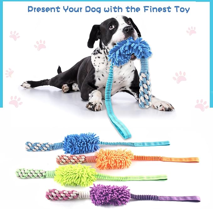 Dog Puppy Toys Dog Squeak Toys Plush Dog Toy with Dog Ropes Knots for Fun and Teeth Cleaning,Tug of War Toys, Puppy Chew Toys, Dog Rope Toys for Training Small, Large Dogs (Blue, Dog Bite Stick Toy)