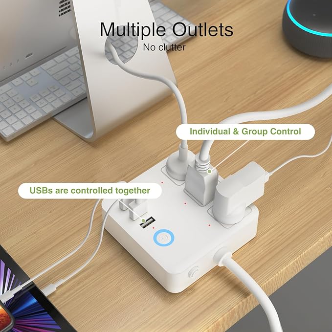 GHome Smart Power Strip Surge Protector 10A, Smart Plug That Works with Alexa & Google Home, 6 in 1 WiFi Outlets with APP Control, White Extension Cord 2.4G WiFi Only, ETL FCC Listed, No Hub Needed