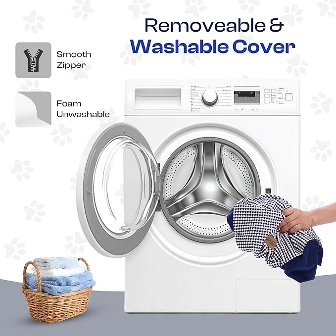 Curved Dog Stairs for High Bed Up to 26", 5-Step Dog Ramp for Small Dogs with Washable Cover, Non-Slip Steps for Cats to Get on Couch and Sofa, Durable Foam Ladder for Medium Breeds, White Navy