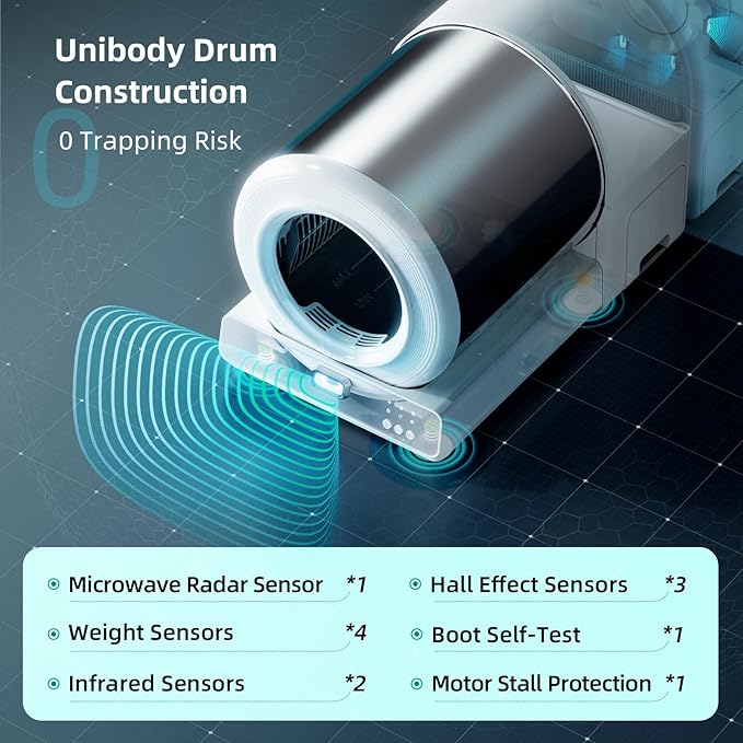 uahpet Stainless Steel Self Cleaning Cat Litter Box, Automatic Cat Litter Box with APP Control, Lower Entry, Safety Sensors Includes Mat & Trash Bags