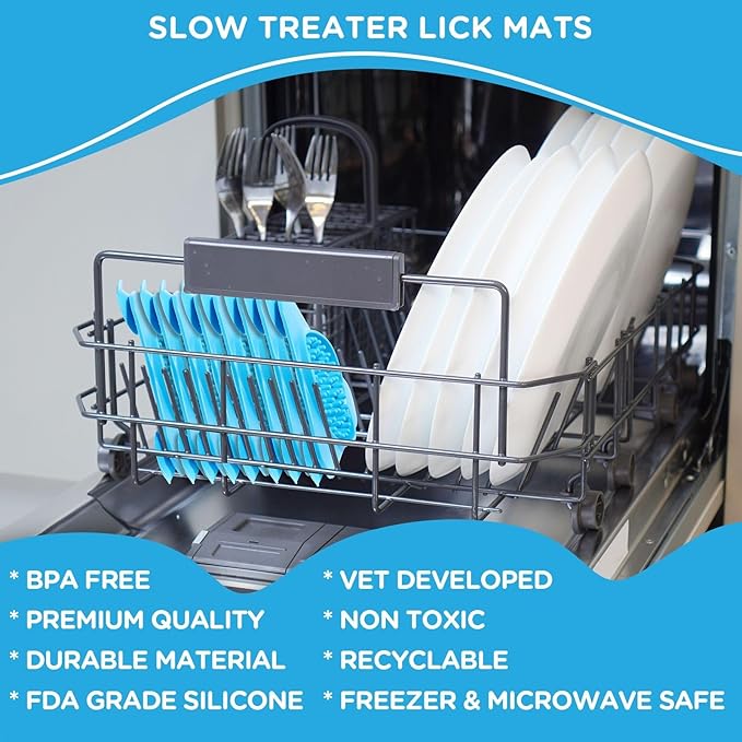 Aquapaw Dog Licking Mat - Suction Slow Feeder & Feeding Mat - Bath Toy Dispenser for Dog Bath Toys & Grooming Treats - Grooming Lick Pad for Peanut Butter Treat & Shower Snack Holder - Blue