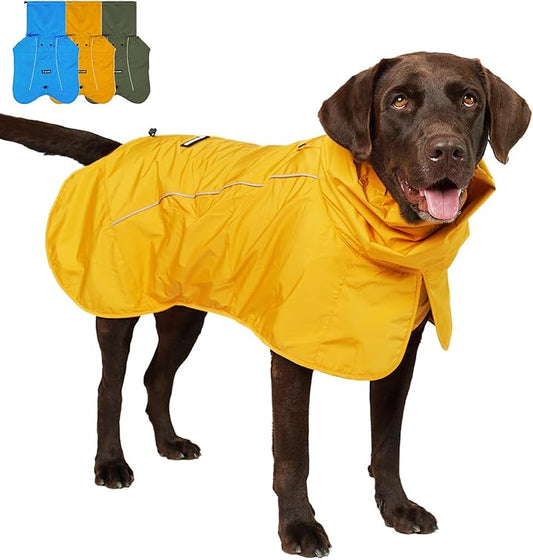 Tuff Pupper Waterproof Dog Raincoat | Full-Body Windproof Rain Jacket for Dogs | Reflective Strips | Breathable Mesh Lining | Adjustable Fit | Leash Port | Small Medium Large XL XXL Dogs (Yellow, XL)