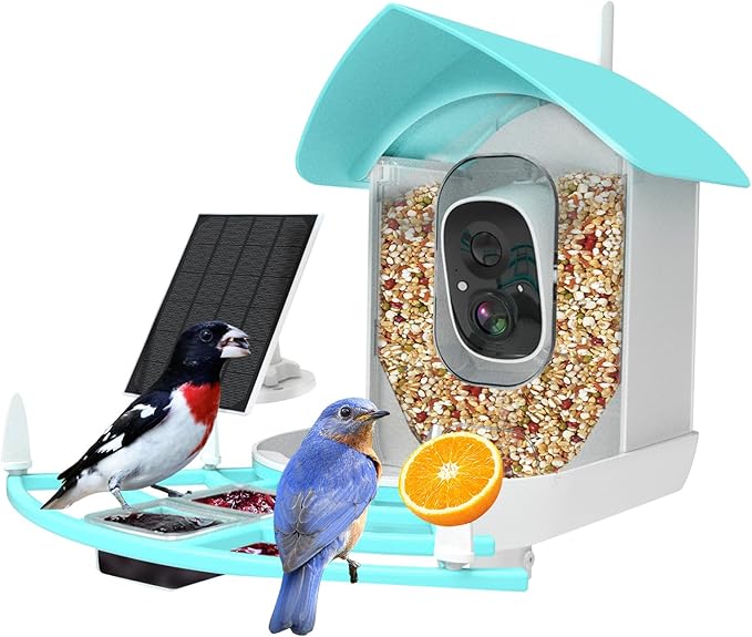 Bird Feeder with Camera, Auto Capture Wiress Bird Feeder Camera, AI Identify Bird Breed,FHD Waterproof Outdoor Bird Watching Camera,Solar-Powered, for Garden,Yard,Park,Ideal Gift for Mom and Dad,Blue