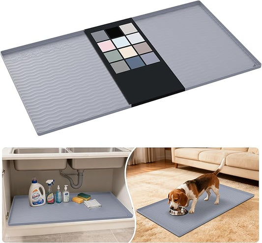 URMONA Waterproof Silicone Under Sink Mat 40'' x 22'' Shelf Liner for Kitchen and Bathroom, Cabinet and Counter Protector, Storage and Organizers, Litter Mat, Pet Cat Puppy Essentials(Light Grey)