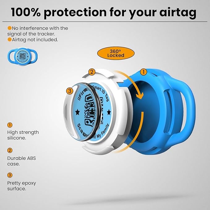 Waterproof AirTag Dog Collar Holder for Apple Tracker QR Code Case Blue