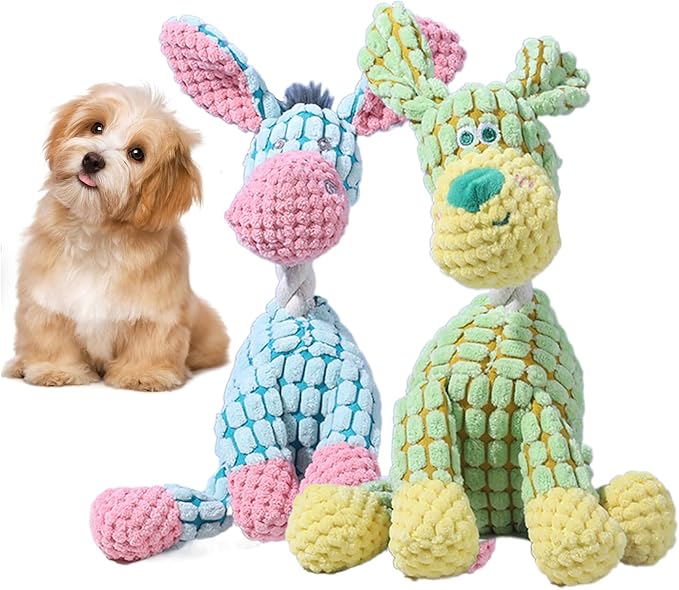 Indestructible Dog Toys,2026 New Dogs Plush Toy for Aggressive Chewers,Stuffed Toys Dogs Squeaky Durable Chew Toy for Indoor Pups Teething (Green Dog+Donkey)