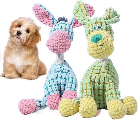 Indestructible Dog Toys,2026 New Dogs Plush Toy for Aggressive Chewers,Stuffed Toys Dogs Squeaky Durable Chew Toy for Indoor Pups Teething (Green Dog+Donkey)