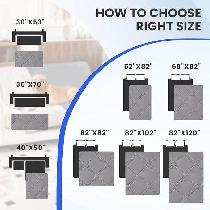 Waterproof Dog Bed Cover, Non-Slip Dog Blanket for Couch, Couch Covers for Dogs Washable, Pet Blanket for Furniture, Pet Bed Mat for Sofa, Car, Pet Supplies (82x82 Inch, Light Grey)