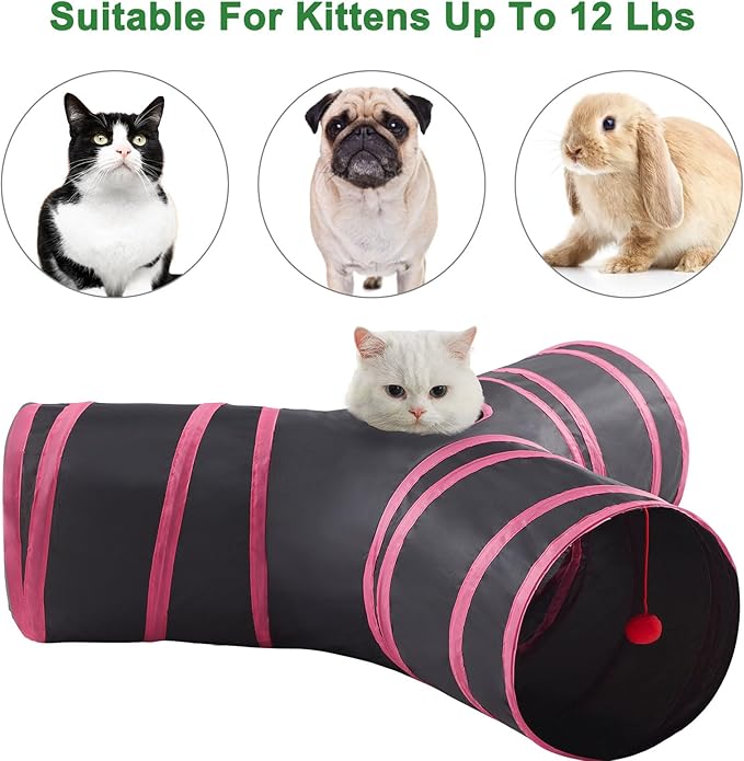 Cat Tunnels for Indoor Cats 3 Way Play Toy Kitty Tunnel Peek Hole Toy with Ball for Cat Tube Fun for Rabbits Kittens and Dogs