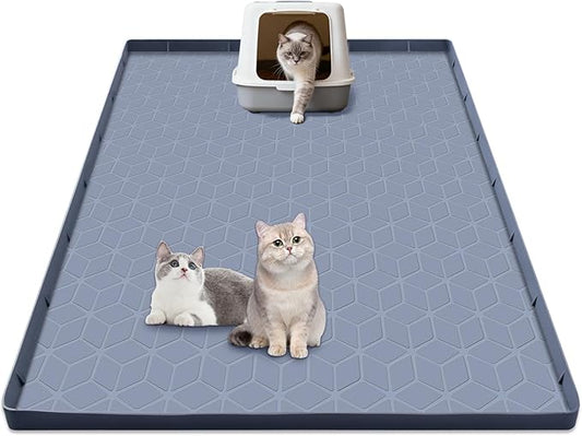 Cat Litter Mat Extra Large 31"x22" Silicone Waterproof Litter Trapping Mat for Litter Box, Non-Slip Urine-Proof Kitty Litter Box Mat with Deep Grooves, Easy Clean Scatter Control Pet Mat (Gray)