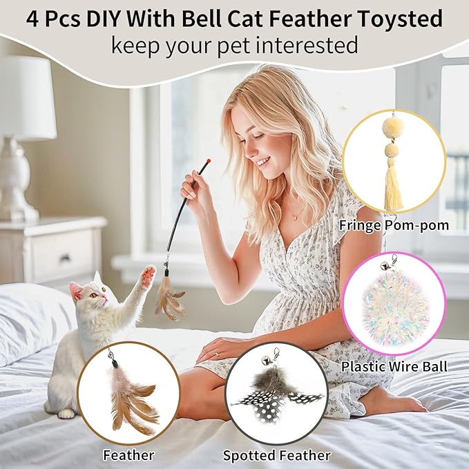 Laser Cat Toys for Indoor Cats, 2 in1 Interactive Cat Toys Laser and Feather Cat Wand Rechargeable Automatic Cat Laser Toy, for Bored Indoor Adult Cats/Kittens