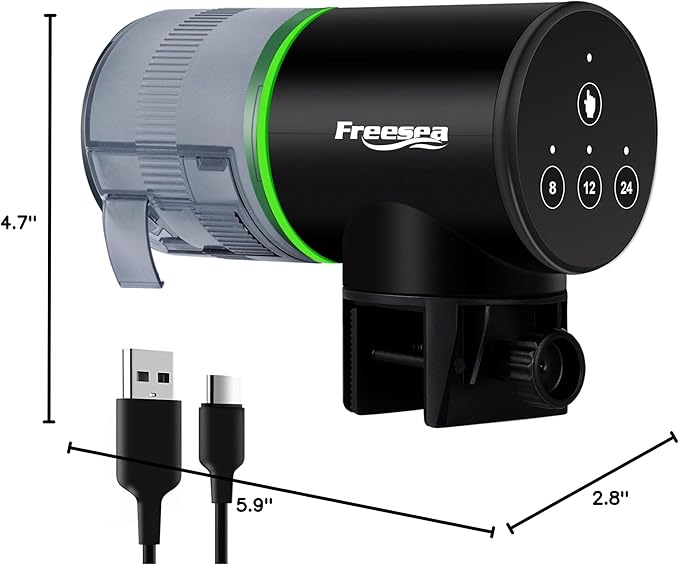 FREESEA Aquarium Automatic Fish Feeder: Rechargeable Auto Fish Food Dispenser - Fish Tank Vacation Timer Feeder for Betta | Koi | Goldfish | Turtle