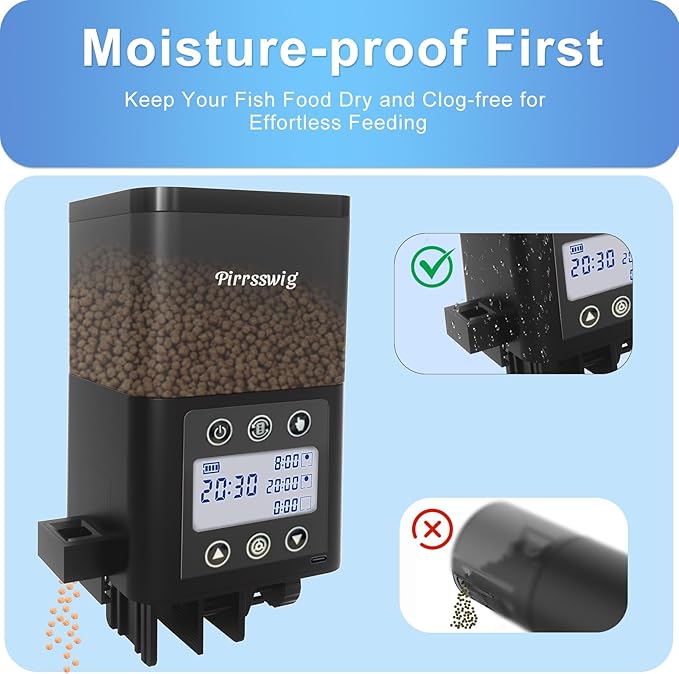 Automatic Fish Feeder for Aquarium - Fish Feeder Automatic Dispenser with Timer, LCD Display, Precision Feeding, Auto Fish Food Vacation Feeder for Fish Tank Accessories, USB Rechargeable