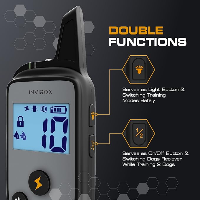 INVIROX 2026 Edition Dog Training Collar, 123 Levels for Reactive or Stubborn Dogs, 1100yd Long-Range E Collar, Waterproof Rechargeable System with Manual Bark Control for Large Dogs