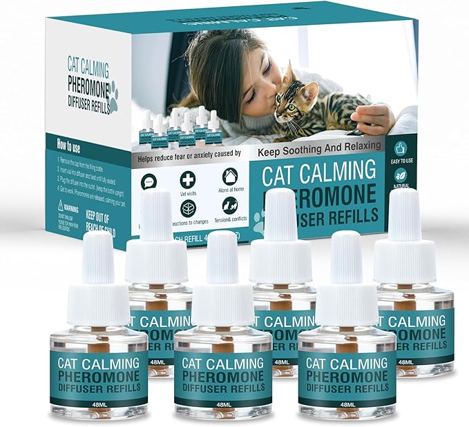 Cat Calming Diffuser Refill 6 Pack Cat Calming Pheromone Diffuser Refill Cat Plug in Pheromones Cat Stress Diffuser Cat Pheromones Calming for Cats Anxiety and Stress 48ml Vial-180 Days Fits All Cats