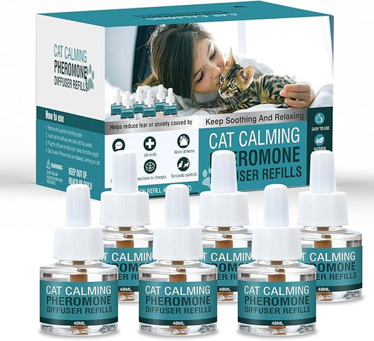 Cat Calming Diffuser Refill 6 Pack Cat Calming Pheromone Diffuser Refill Cat Plug in Pheromones Cat Stress Diffuser Cat Pheromones Calming for Cats Anxiety and Stress 48ml Vial-180 Days Fits All Cats