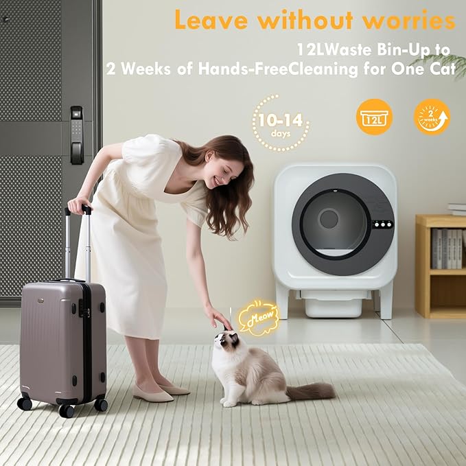 MICDAY Self Cleaning Litter Box, Automatic Litter Box Self Cleaning with APP Control Dynamic Monitoring,75L Litter Robot Dual Sensor Safety Protection, Odor Control System,Black