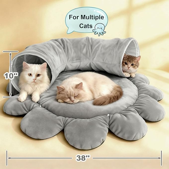 Cat Tunnel Bed for Indoor Cats, Peekaboo Cat Cave Bed, Cat Tunnel Christmas Tree Skirt, Octopus Shaped