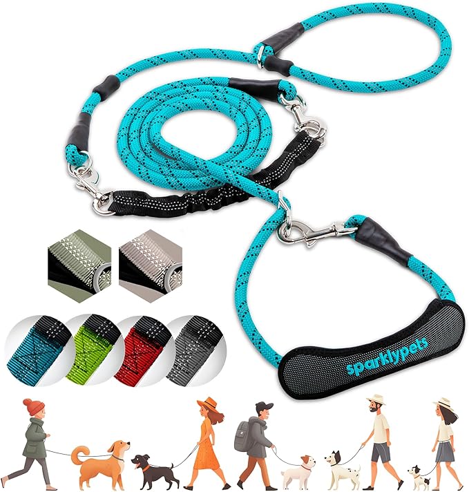 SparklyPets Multifunctional Bungee Hands Free Leash with Detachable Slip Lead – Crossbody & Waist Leash for Dog Walking, Medium & Large Breeds (Teal)