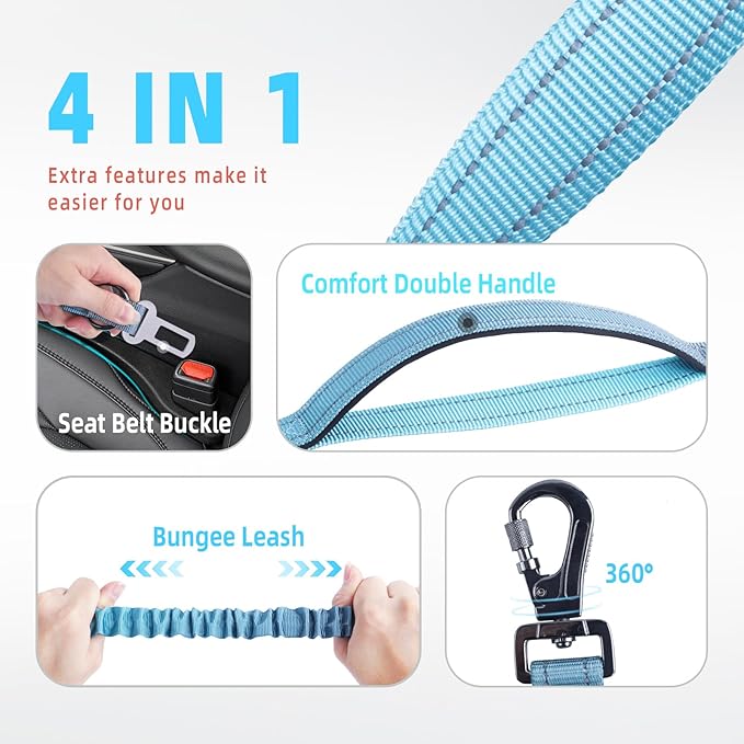 Roses&Poetry Hands Free Dog Leash for Medium Large Dogs Heavy Duty, No Pull Bungee Dog Running Waist Leash for Walking Training with Car Seatbelt 4-6FT