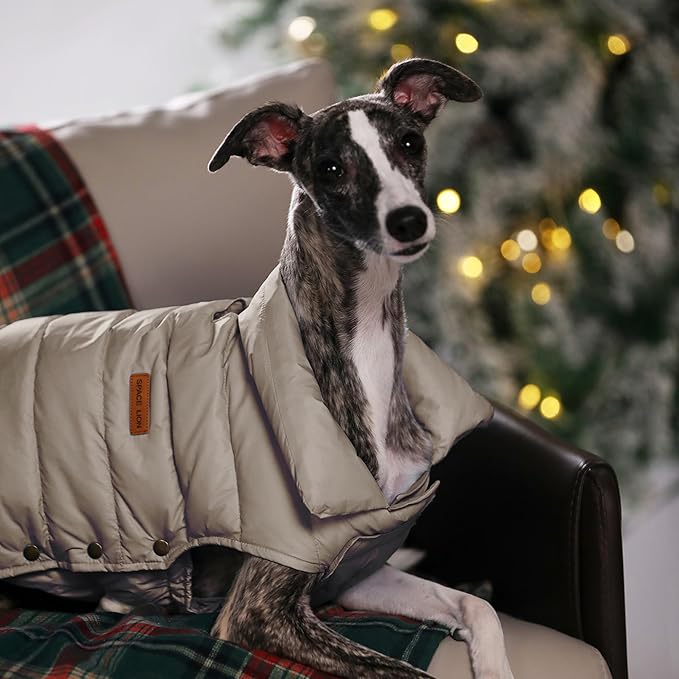 SPACE LION Dog Puffer Jacket, Down Winter Coat, Durable Outdoor Coat for Cold and Windy Conditions, Lightweight & Adjustable Fit Coats for Medium & Large Dogs,(Khaki, Size16/XL)