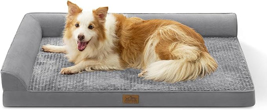 Orthopedic Dog Bed for Large Size Dog, XL Dogs Crate Bed, L Shaped Foam Anti-Slip Bottom Pet Cat Sofa with Washable Removable Cover, Suitable for Pet Up to 100 lbs, 44x32x7 inch, Grey