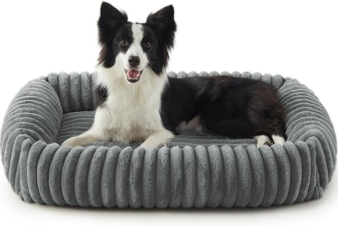 FURTIME Dog Beds Large Sized Dog, Washable Orthopedic Pet Bed with Removable Cover, Rectangle Soft Calming Sleeping Puppy Bed Durable Pet Cuddler with Anti-Slip Bottom, Grey, L(36"x27"x8")