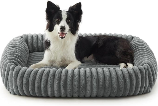 FURTIME Dog Beds Large Sized Dog, Washable Orthopedic Pet Bed with Removable Cover, Rectangle Soft Calming Sleeping Puppy Bed Durable Pet Cuddler with Anti-Slip Bottom, Grey, L(36"x27"x8")