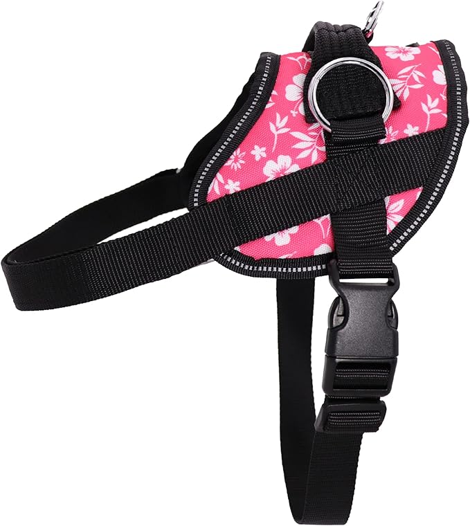 Bark Appeal Pink Hibiscus No-Pull Dog Harness for Large to Extra Large Sized Pets – Adjustable, Reflective Vest with 3 Leash Clips for Added Control, Easy Walks & Training – XL