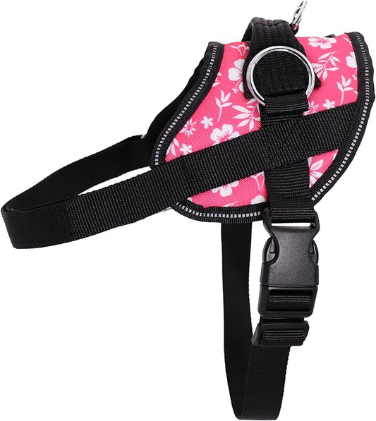 Bark Appeal Pink Hibiscus No-Pull Dog Harness for Medium to Large Sized Pets – Adjustable, Reflective Vest with 3 Leash Clips for Added Control, Easy Walks & Training – Large