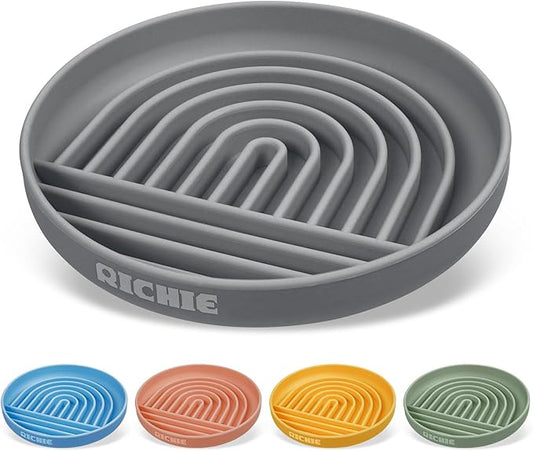 Slow Feeder Dog Bowls with Suction Cups, Silicone Puzzle Bowl for Slow Eating, Pets Slow Feeder Non-Slip Design Dishwasher Microwave Safe for Small Medium Dogs, Grey