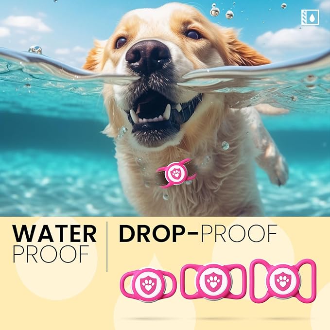 Waterproof AirTag Dog Collar Holder for Apple Tracker Rose Red