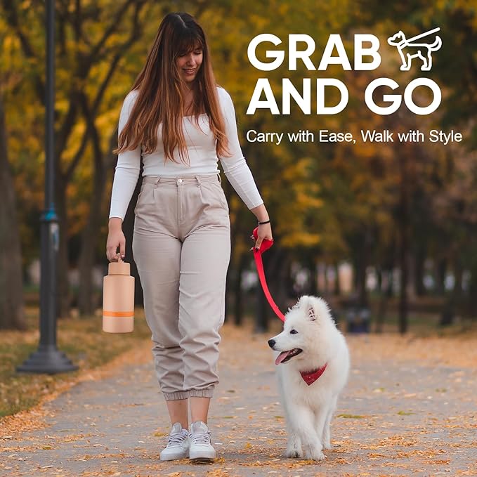 Insulated Dog Water Bottle with Travel Bowl, Dog Lover Gift, Portable Water Bottle Dispenser, Accessories for Car, Hiking, Camping, Outdoor, Leak-Proof, Detachable (Coral Sunset)