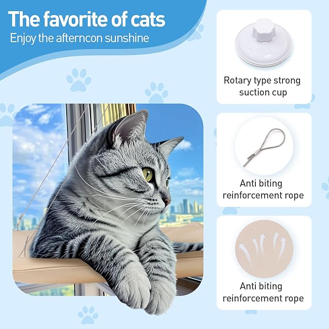 Cats Window Perch, Window cat Bed,Hammock, House, Equipped with Two Powerful Suction Cups, The Load-Bearing Capacity is Stronger, and The cat can Rest Assured to bask in The Sun(Khaki)