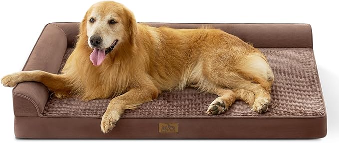 Orthopedic Dog Bed for Extra Large, XXL Dogs Bed, L Shaped Foam Anti-Slip Bottom Giant Pet Cat Sofa with Washable Cover, Suitable for Pet Up to 150 lbs, 48x35x8 inch, Brown ﻿