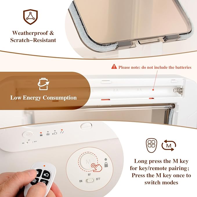 Smart Cat Door for Interior & Exterior, Flap Opening is 7.67’’ (H) by 7'' (W), Microchip Cat Pet Door with 3 RFID Collar Sensor Keys & 1 Remote & 4 Way Locking Cat Flap, Automatic Opening Cat Door