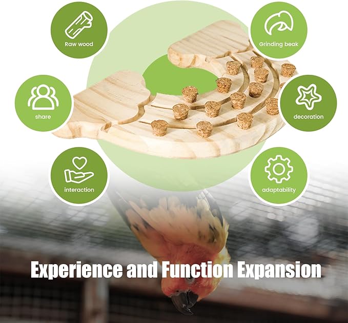 Wooden Bird Chew Toy, Parrot Biting Toys, Foraging Training, Relieve Boredom & Anxiety, Bird Cage Accessories, for Small Parakeets, Conures, Macaws, Budgies, Finches, CH N