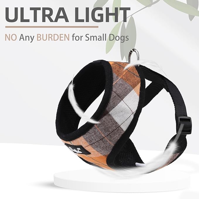 PUPTECK Soft Mesh Dog Harness and Leash Set Pet Puppy Cat Comfort Padded Vest No Pull Harnesses, Orange, S