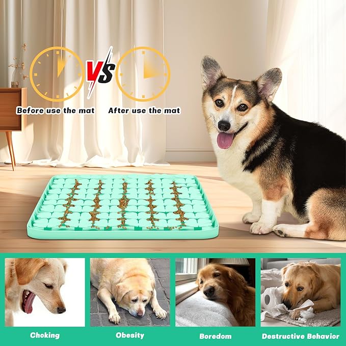 Dog Lick Mat, 23.6"x 15.7" Large Silicone Snuffle Mat with Suction Cups, Slow Feeder for Small Medium Large Dogs Slow Eating, Boredom Reducer (Blue)