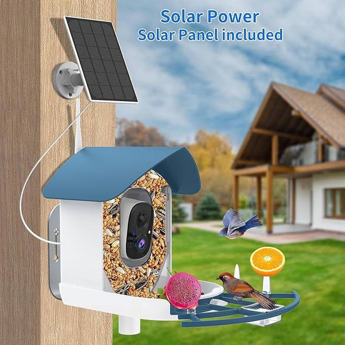 Bird Feeder with Camera,AI Identify Birds Species,Smart Bird Camera with Solar Powered,Auto Record FHD Birds Video in Backyard,Instant Notifications,Ideal Gift for Family and Bird Lovers,Navy Blue