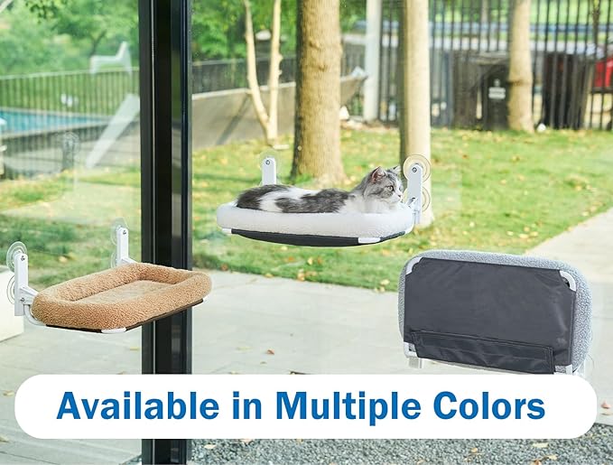 Zakkart Foldable Cat Hammock for Window - Cordless, Embeded Machine Washable Bed, Robust Metal Frame - Cat Window Perch for Large Cats and Kitten (Brown Bolster Bed, Medium)